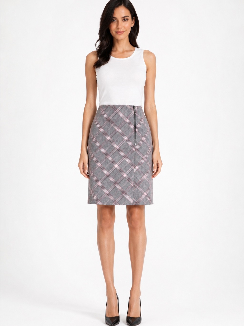 NEW Bar III Plaid Academia Skirt Knee Length Side Zipper Gray size 20W Office